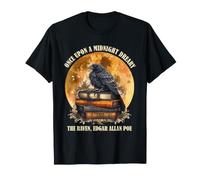Edgar Allan Poe Raven Midnight Dreary Gothic Bookish Poeta Maglietta