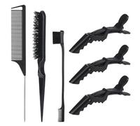 Edges Brush, 3 pennelli Sleek Bun e 3 fermagli per capelli, spazzola per capelli Sleek, spazzola per capelli per parrucchieri, donne e bambini (nero)