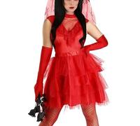 Edhomenn Abito da sposa da vampiro da donna per Halloween, gotico, vittoriano, sanguinante, spalle scoperte, senza maniche, con guanti, copricapo (rosso, M)