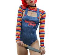 Edhomenn Costume da donna per Halloween, 2 pezzi, bambola spaventosa assassina da incubo, bambola Chucky con personaggio del film (02 blu, S)