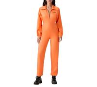 Edhomenn Costume da prigioniera per Halloween, con stampa di lettere sul retro, a maniche lunghe, tuta da prigione, per feste e giochi di ruolo (04, da donna, XL)