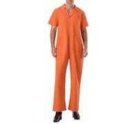 Edhomenn Costume da prigioniera per Halloween, con stampa di lettere sul retro, a maniche lunghe, tuta da prigione, per feste in maschera (07, da uomo, taglia L)