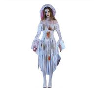 Edhomenn Costume da sposa fantasma vittoriano, set da 2 pezzi, corsetto da sposa cadavere, velo floreale, per Halloween e cosplay (02, bianco, S)
