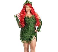 Edhomenn Costume deluxe da edera verde da donna, costume per Halloween, foglie finte, senza maniche, vestito con paillettes e guanti (01 verde, M)