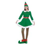 Edhomenn Costumi natalizi da donna per adulti, classico, colorati, con grazioso cappello di Babbo Natale, cintura e copriscarpe, con campane, vestito da 5 pezzi (01 verde, XL)