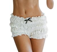 Edhomenn Pantaloncini da donna a strati con volant elasticizzati a vita bassa con stampa scozzese Bloomers Lolita pantaloni corti comodi pantaloni da sonno, 03 Bianco, L