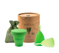 Edicare, Coppetta Mestruale, 2 Coppette Mestruali, 1 Sterilizzatore, 1 Borsa da Trasporto, Silicone di Grado Medico, Morbido, Ecosostenibile, Riutilizzabile (L - Organic Edition)