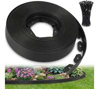 Ediesi, Bordura per giardino 20 m flessibile, bordo aiuole plastica resistente 5 mm, bordatura giardino per prato vialetti, installazione facile con 30 picchetti (Nero, 20 metri)
