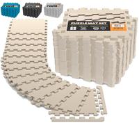EDIESI, Tappeto Palestra, Tatami, Pavimento Gommato Palestra, Home Gym, Atrezi Palestra Casa, Tappeto per Piscina Fuori Terra, Puzzle (18 unità / 30x30x1 cm/Beige)