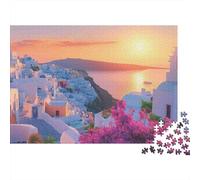Edifici bianchi greci Puzzle per Adulti Puzzle 1000 Pezzi Carta Vista Tramonto Puzzle per Famiglia Relax Decorazione Casa 38x26cm/1000pcs