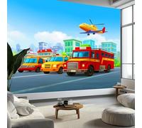 Edifici Città Veicoli Emergenza, Carta da Parati Murale, 350 x 256 cm XXL Poster Gigante Non Tessuto, per Soggiorno Camera da Letto Tv Sfondo Decorazione Parete, Stile Cartone Animato