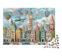 Edifici Cittadini Europei d'Epoca Puzzle 1000 Pezzi Carta per Adulti Cielo con Mongolfiere Puzzle per Famiglia Relax Decorazione Casa Regalo 38x26cm/1000pcs