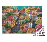 Edifici di una piccola città Jigsaw Puzzle 1000pcs (75x50cm) Adulti Vista sul mare e funivia Puzzle Gioco Educativo Decorazioni Per La Casa
