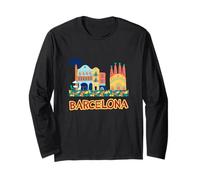 Edifici iconici di Barcellona e Sagrada Familia Colorful Maglia a Manica