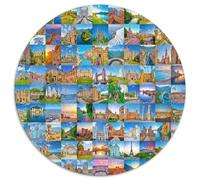 Edifici simbolo europei Puzzle 1000 Pezzi Rotondo Puzzle per Adulti Carta Collezione paesaggi Decorazione casa Relax Regalo festa