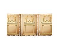 Edificio antico con ramo d'ulivo romano e bandiera greca stampata per le vacanze, striscione colorato ideale per bar in giardino e riunioni di amici