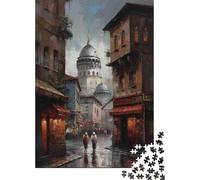 Edificio Cupola Strada Piovosa Puzzle 1000 Pezzi Carta per Adulti Vista Notturna Gioco di Puzzle per Famiglia Relax Regalo 52x38cm/1000pcs