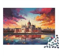 Edificio del Parlamento Frente al Río Puzzle de 1000 Piezas Papel para Adultos Cielo al Atardecer Relajación Decoración Regalo 70x50cm/1000pcs