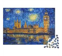 Edificio Parlamento Cielo Notturno Puzzle 1000 Pezzi Puzzle per Famiglia Carta Adulti Relax Concentrazione Decorazione Regalo 52x38cm/1000pcs