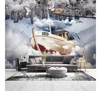 Edificio Urbano Riflesso Barca A Vela Volo Degli Uccelli Cielo 3D Carta Da Parati Facile Installare Mobili Sfondi Ufficio Divano Camera Letto Sfondo Decorazione Murale-300cm×210cm