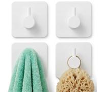 edihome, Appendi Accappatoio Bagno Adesivo in Acciaio Inox, Ganci Appendiabiti Resistenti Senza Forare, Design Quadrato Moderno per Doccia Cucina, Nero Bianco Grigio, Set da 4 o 6 (4 unità, Bianco)
