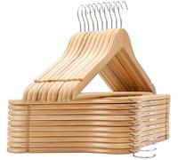 edihome, Grucce Legno, Confezione da 20, Appendiabiti con Scanalature su Spalle, Gancio Girevole a 360° e Barra Portapantaloni Antiscivolo, per Completi Camicie Cappotti (Legno, 20 unità)