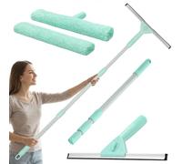 edihome, Lavavetri Telescopico Estensibile fino a 160 cm, Pulisci Vetri con 2 Teste e Panni in Microfibra, Tergivetro per Finestre, Doccia e Specchi, Uso Domestico (Set completo)