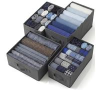 edihome, Organizer Armadio con Divisori per Cassetti, Contenitori Salvaspazio per Vestiti e Jeans, Organizzatore Pieghevole per Magliette e Biancheria (Pack 4 unità - Assortimento - Grigio scuro)