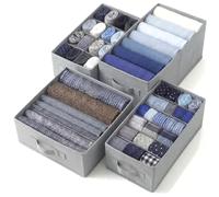 edihome, Organizer Armadio con Divisori per Cassetti, Contenitori Salvaspazio per Vestiti e Jeans, Organizzatore Pieghevole per Magliette e Biancheria (Pack 3 unità - Senza Divisori - Grigio chiaro)