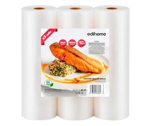 Edihome, Sacchetti Sottovuoto Alimenti, 28x300cm, 3 Rotoli, Buste, senza BPA, non riutilizzabili, Sous Vide, Sigillo del Cibo, Sacchi, Plastica (28x300cm)