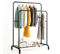 edihome, Stand Appendiabiti, Doppio, 110 x 150 x 54 cm, Vestitore, Appendiabiti da Terra, Resistente, Metallico, con Supporto per Scarpe (Nero Doppio)