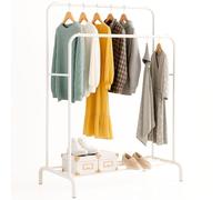 edihome, Stand Appendiabiti, Doppio, 110 x 150 x 54 cm, Vestitore, Appendiabiti da Terra, Resistente, Metallico, con Supporto per Scarpe (Bianco Doppio)