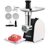 Edihome, Tritacarne Elettrico, Tritacarne Professionale, 2200W, Multifunzionale con 3 Piastre di Taglio e Ripieno per Salsicce (Nero/Bianco)