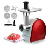 Edihome, Tritacarne Elettrico, Tritacarne Professionale, 2200W, Multifunzionale con 3 Piastre di Taglio e Ripieno per Salsicce (Rosso/Bianco)