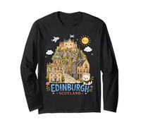 Edimburgo Scozia Carino Acquerello Bambini Viaggio Souvenir Maglia a Manica