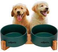 Edipets, Ciotole per Cani Gatti, 400, 800 e 1900 ml, Ceramica, Singola e Doppia, Supporto rialzato in Bambù Antiscivolo, Piccola, Media e Grande, 5 colori (M2, Verde)