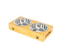 Edipets, Ciotole per Cani, Gatti, Abbeveratoio per Cani Gatti, Doppia e Tripla Rimovibile in Ceramica o Acciaio Inossidabile, Base Antiscivolo in Bambù (Acciaio Inox, Doppio)