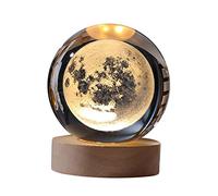 EdirFtra 3D Crystal Ball Night Light, Incisione Laser, Lampada da Comodino Luce LED con Base per Il Soggiorno Camera da Letto Decorazione da Comodino Ornamento,Moon