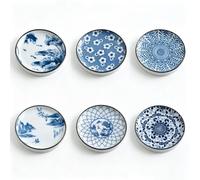 EdirFtra Sottobicchieri in Ceramica Blu e Bianca, Set da 6 Mini piattini in Stile Orientale da 8,5 cm,A