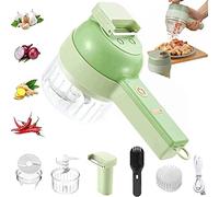 EdirFtra Tagliaverdure Elettrico Portatile 4-in-1, tagliaverdure Elettrico Portatile Set, affettatrice Multifunzionale di Frutta e Verdura, tagliaverdure Portatile, Cipolla e Verdura