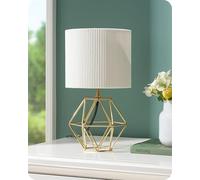 EDISHINE Lampada da Comodino con Lampadina LED E14, 2700K Luce Calda, Paralume Pieghettato Avorio, Base in Metallo Dorato a Forma di Diamante, Design Elegante e Moderno per Camera, Soggiorno, Hotel