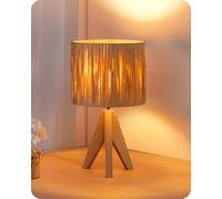 EDISHINE Lampada da Comodino con Treppiede in Legno Massiccio, Lampadina E27 2700K 4W Inclusa, Paralume in Carta Raphia, 20 x 20 x 36 cm, Lampada da Tavolo Moderna per Camera, Soggiorno, Hotel