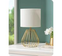 EDISHINE Lampada da Comodino, Paralume Plissé, Base Metallo, 2700 K | E14, Base Metallo Dorata a Forma di Goccia, Lampadina LED 4 W Inclusa, Bianco Caldo per Camera, Soggiorno