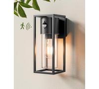 EDISHINE Lampada da Parete Esterna con Sensore di Movimento, Portalampada E27, Impermeabile IP44, in Alluminio e Vetro Temperato per Giardino, Terrazza, Balcone, Facciata, Lampadina non Inclusa, Nero