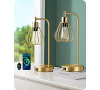 EDISHINE Lampada da tavolo Touch Dimmable Industrial Set di 2, lampada da comodino con 2 porte USB, paralume a forma di goccia, lampada da tavolo vintage industriale E27 per soggiorno, ufficio, oro