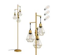 EDISHINE Lampada da terra LED 3 luci stile retro dimmerabile 4 W E27 interruttore girevole decorazione industriale paralume a gabbia metallo 2700 K 166 cm