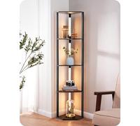 EDISHINE Lampada da Terra Per Soggiorno con Ripiani, LED dimmerabile, Nero | 3 Temperature di Colore, Asta Luminosa Girevole a 360°, Interruttore a Pedale, Mensola Angolare con Illuminazione LED