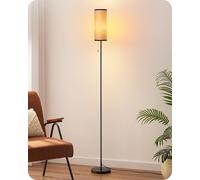 EDISHINE Lampada da Terra Soggiorno, Lampada Moderna Nera con Paralume in Corda Intrecciata e Base in Marmo, Attacco E27 incluso con Lampadina LED 6W, Luce Calda 2700K per Camera da Letto, Corridoio