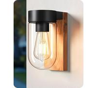 EDISHINE Lampada Parete Esterna Effetto Legno, Vetro, E27, IP44 | Alluminio Antiruggine, Senza Lampadina, ideale per Terrazza, Pensilina e Giardino, 20 × 8,2 × 13,5 cm