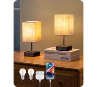 EDISHINE Lampade da Comodino Touch Set di 2, con Porta di Ricarica USB-A e USB-C, Lampadina LED E27 Inclusa, 3 Luminosità per Camera da Letto, Soggiorno, Hotel, Paralume Beige